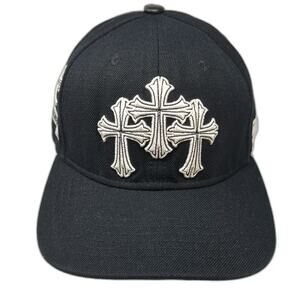 Eternity Snapback Hat Black OSFM Ornate Gothic Crosses King Embroidery Leather